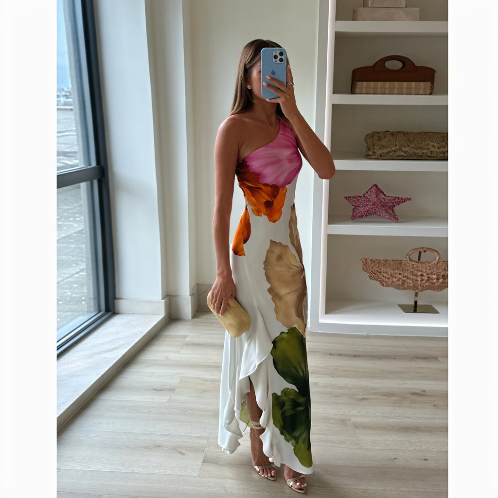 Damen Maxi-Kleid – One-Shoulder, Neckholder, Ärmellos, Bedruckt-83229-c56dcf30-7b45-4b00-acbb-e87ea533f400