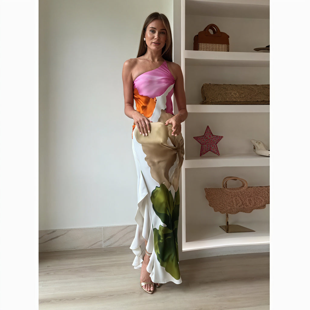 Damen Maxi-Kleid – One-Shoulder, Neckholder, Ärmellos, Bedruckt-83229-3fabbd06-022b-4225-94d2-9ac7537d0a42