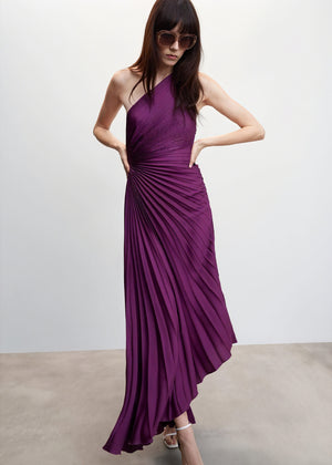 Damen Kleid – One-Shoulder, Plissierter Stoff, Asymmetrischer Saum, Elegant-83236-7848a536-1b43-4eff-9e1c-8d3b98e1f917