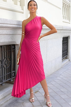 Damen Kleid – One-Shoulder, Plissierter Stoff, Asymmetrischer Saum, Elegant-83236-f6d6329a-8d33-411e-8756-6de0b6175585