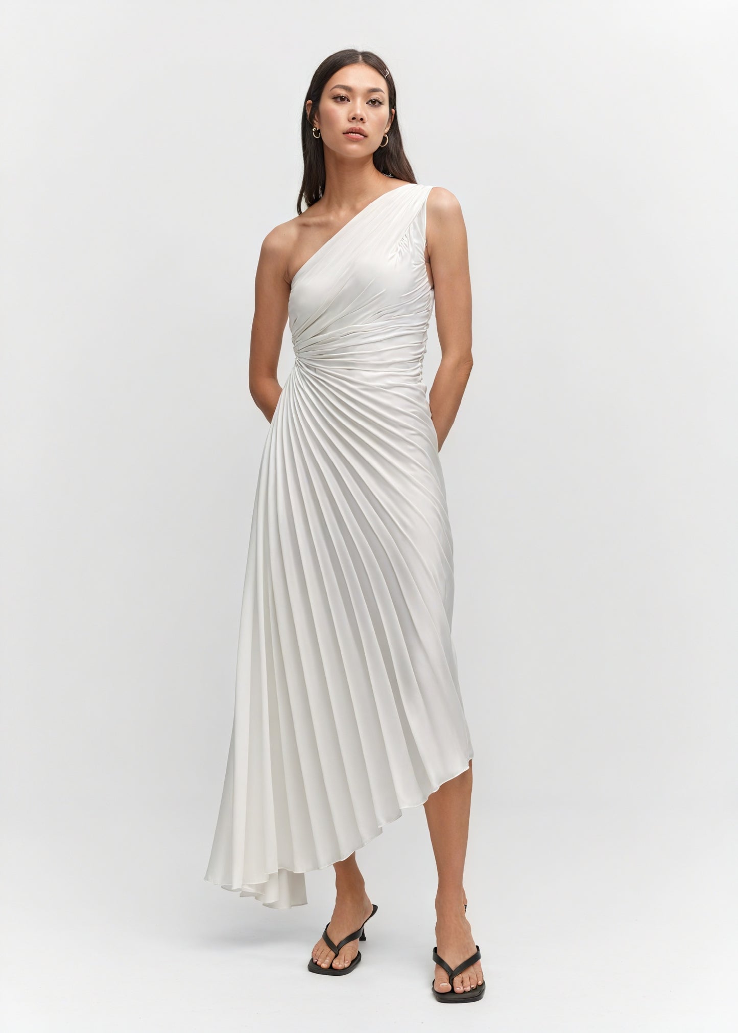 Damen Kleid – One-Shoulder, Plissierter Stoff, Asymmetrischer Saum, Elegant-83236-e9175566-6eb9-4518-b811-9418ceacd562