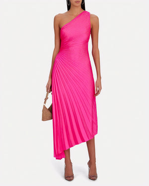 Damen Kleid – One-Shoulder, Plissierter Stoff, Asymmetrischer Saum, Elegant-83236-1201e41f-f140-4a7d-93ce-82e6321c6bb6