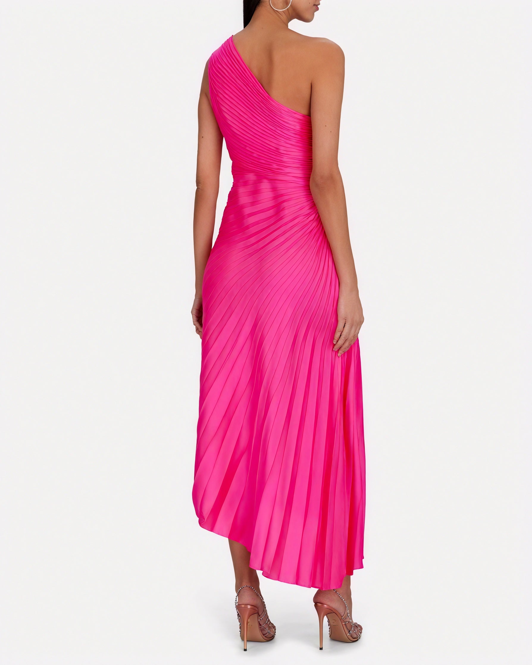 Damen Kleid – One-Shoulder, Plissierter Stoff, Asymmetrischer Saum, Elegant-83236-9ecc7b32-07b1-4a72-b918-61e3b19f21d1