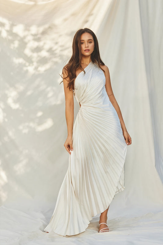 Damen Kleid – One-Shoulder, Plissierter Stoff, Asymmetrischer Saum, Elegant-83236-b619e92a-b572-405b-a18a-52ef16088bfd