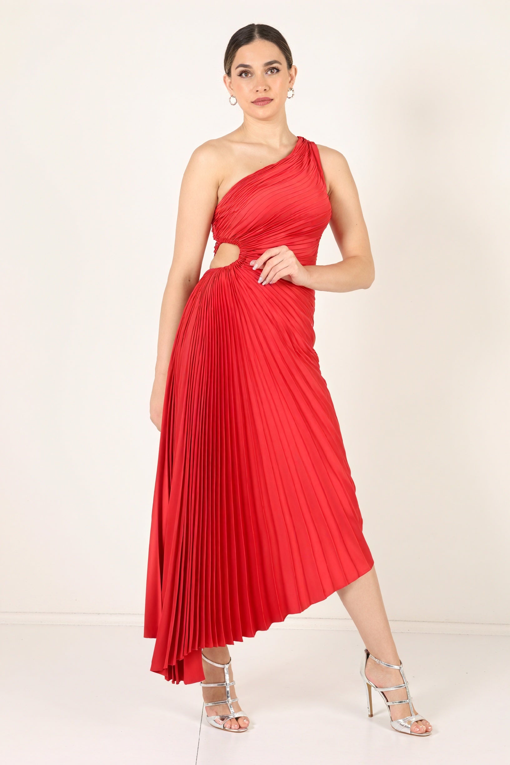 Damen Kleid – One-Shoulder, Plissierter Stoff, Asymmetrischer Saum, Elegant-83236-5df5c906-d5d7-4b50-8621-900f8c072c53