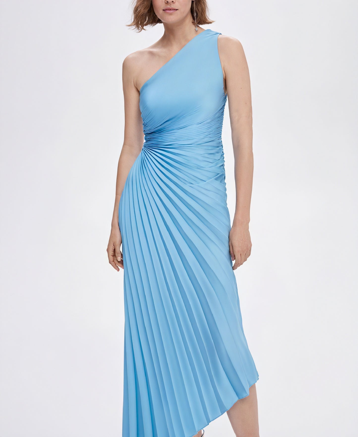 Damen Kleid – One-Shoulder, Plissierter Stoff, Asymmetrischer Saum, Elegant-83236-6aae88f6-57fe-4fdc-be0f-7a67a5e6ad85