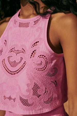 Kleidhaus Damen Zweiteiler – Pink, Laser Cut, Neckholder Crop Top & Rock mit Schlitz-83273-efc37e2e-2be7-4ebd-948b-e75027abf476
