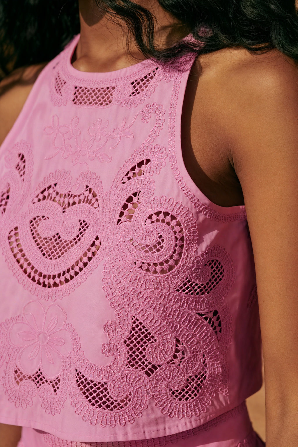 Kleidhaus Damen Zweiteiler – Pink, Laser Cut, Neckholder Crop Top & Rock mit Schlitz-83273-efc37e2e-2be7-4ebd-948b-e75027abf476