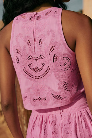 Kleidhaus Damen Zweiteiler – Pink, Laser Cut, Neckholder Crop Top & Rock mit Schlitz-83273-8d2213a4-5cc5-48ab-972f-bc9b9ccf73d0