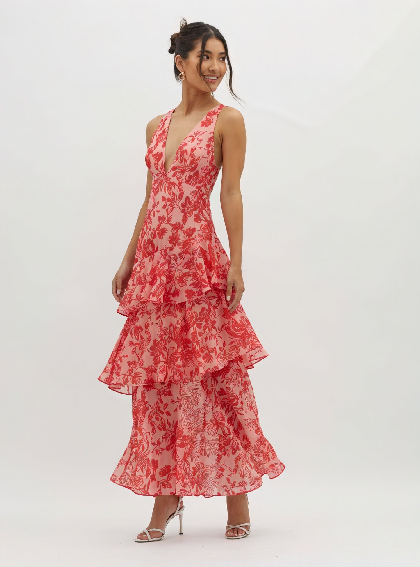 Kleidhaus Damen Maxikleid – Blumenprint, V-Ausschnitt, Stufenrock, XS-XL-83283-d7f6005b-0a98-473c-82f2-09286dbd057d