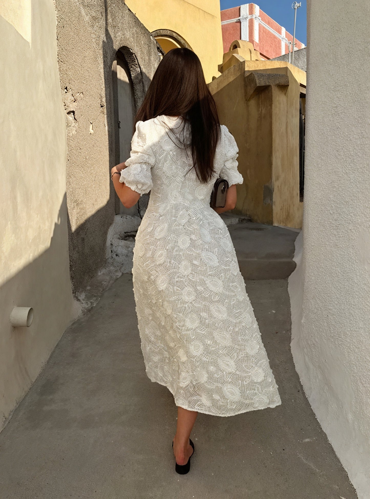 Kleidhaus Damen Midi-Kleid – Weiß, Bestickt, Knopfleiste, Kurze Ärmel-83314-a5df94c8-79b8-4914-8dd1-d50fffe74621