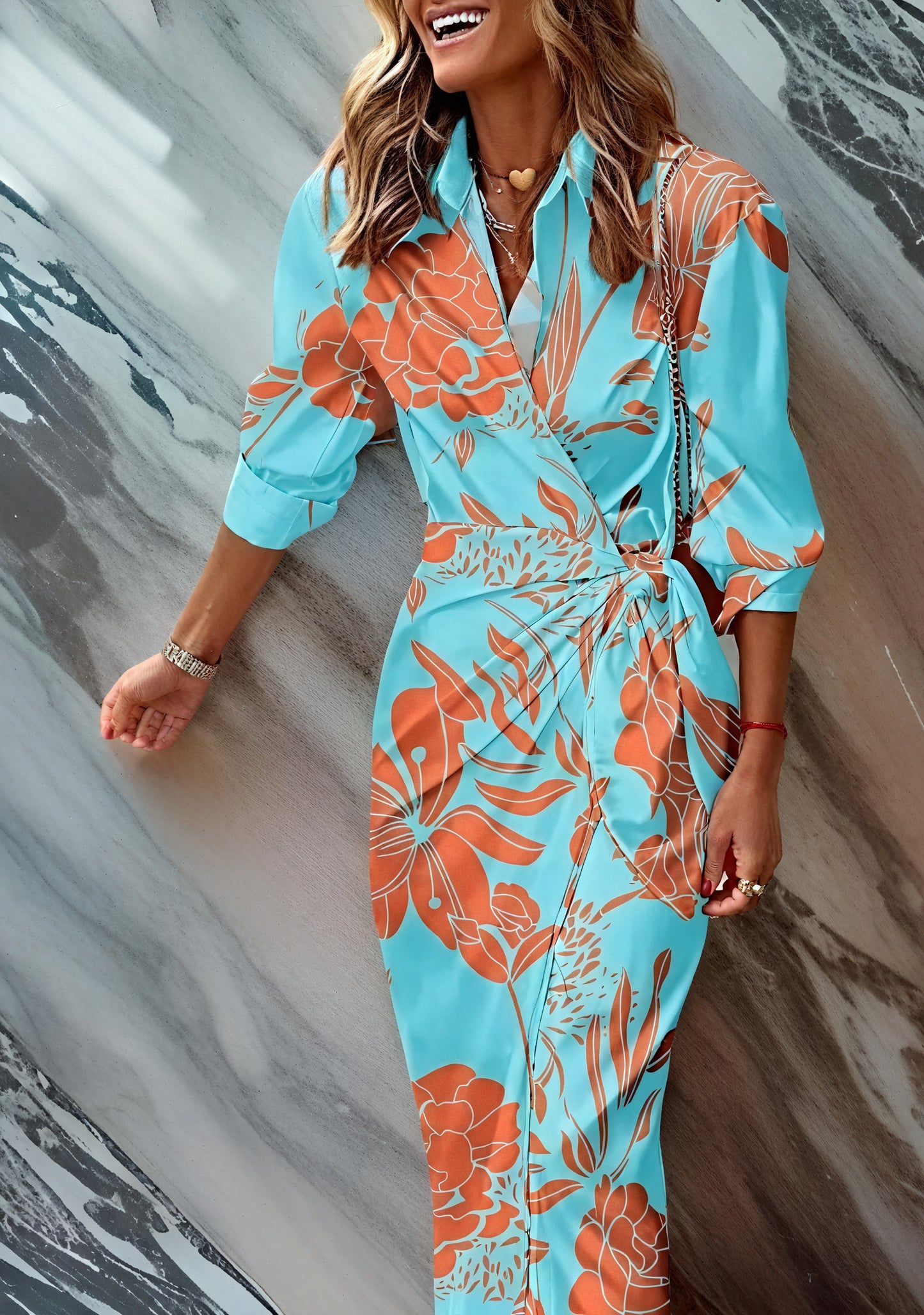 Damen Wickelkleid – Gestreift, Langarm, Fließender Schnitt-83361-ffc92f66-3303-41f9-9249-ff4668cd521b