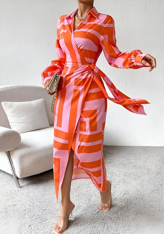 Damen Wickelkleid – Gestreift, Langarm, Fließender Schnitt-83361-386583e5-c6b0-4502-b204-ef26de52a82c