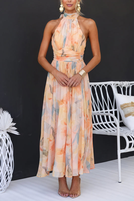 Damen Maxikleid – Geblümtes Neckholder-Design mit Taillenband, Leicht & Fließend-83370-0500792e-6689-4f3d-9cf8-11723eabc100