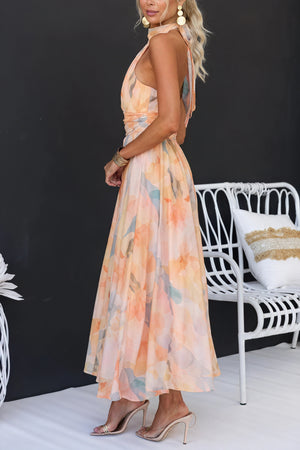 Damen Maxikleid – Geblümtes Neckholder-Design mit Taillenband, Leicht & Fließend-83370-d9c1289d-d709-4709-9db5-ed8d780e5a83