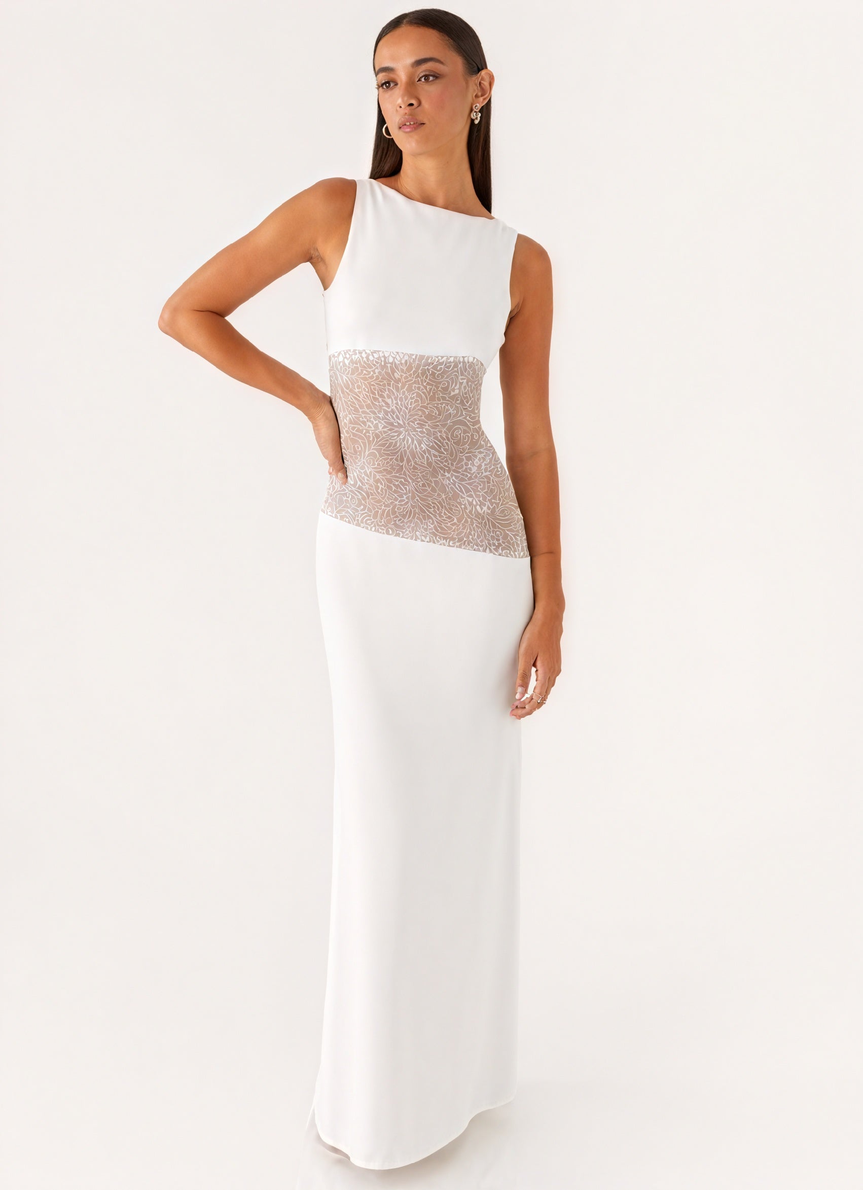 Damen Maxikleid – Ärmellos mit Spitzenpanel, Elegant, Abendkleid-83478-65a381ee-310d-48de-8ec6-49a8ec170033
