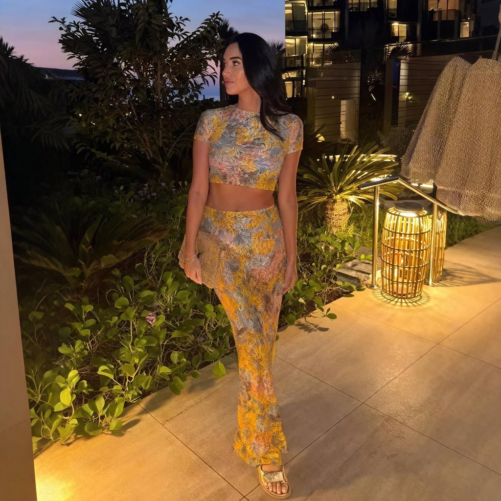 Damen Zweiteiler Set – Blumenmuster Crop Top & Maxi Rock, Fließend-83559-36bb46b6-2bf1-47ad-b822-5144f87646c5