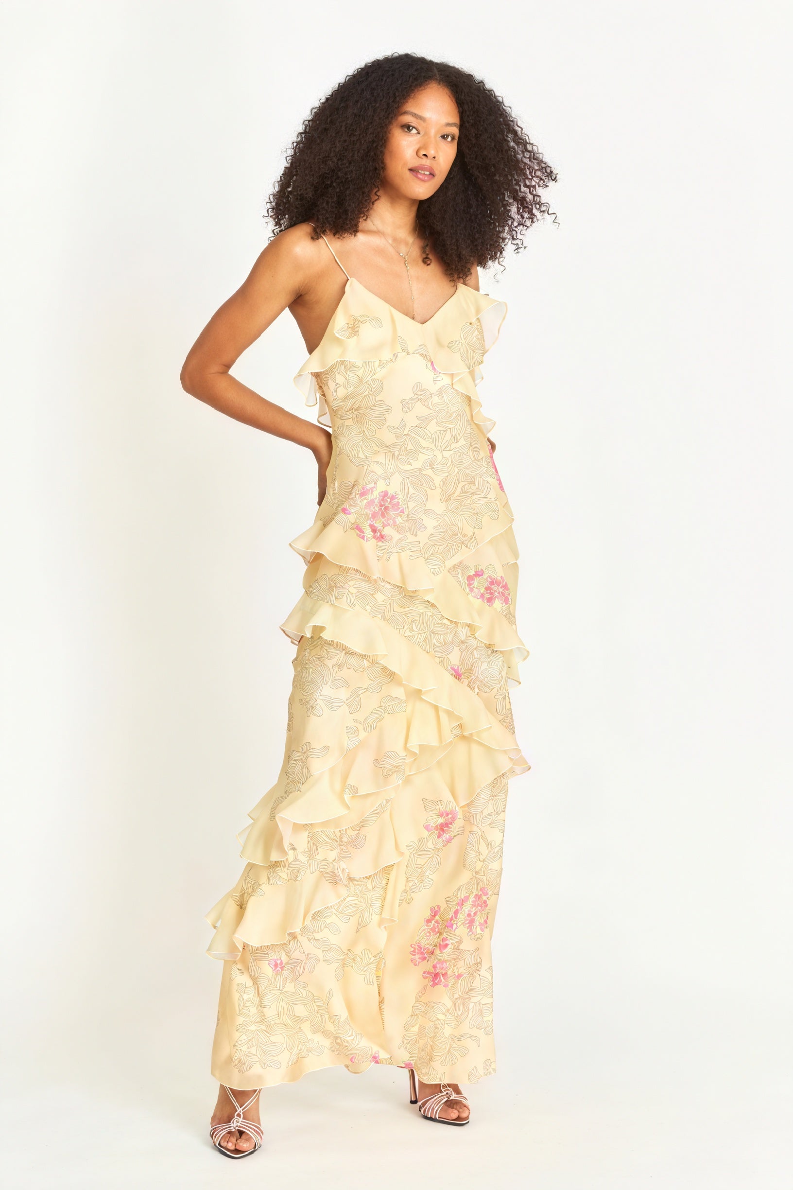 Damen Kleid – Blumenmuster, Spaghettiträger, Rüschen, ärmellos-83560-4e7f63e3-4921-4f8e-a8b4-ecff34999efe