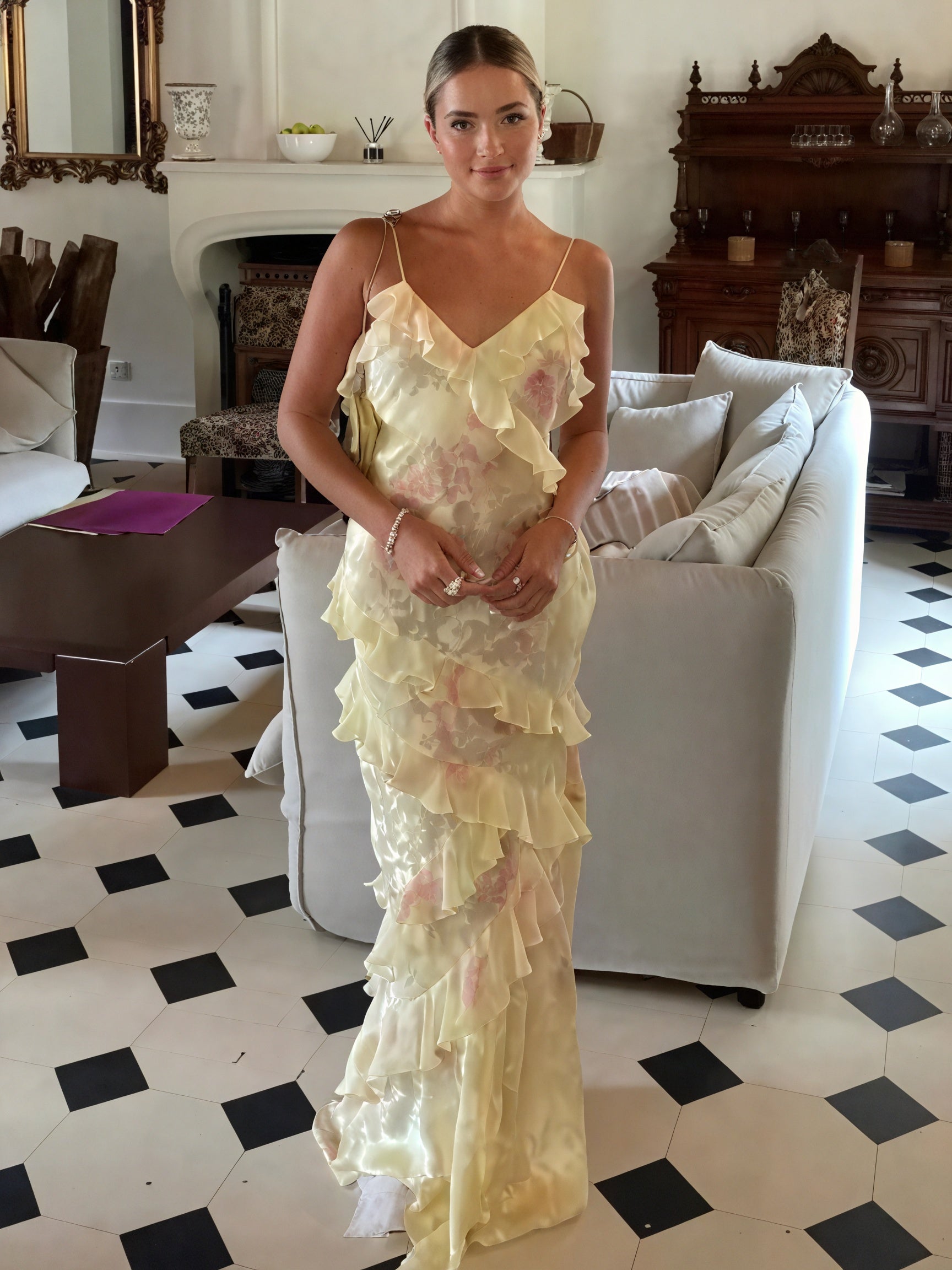 Damen Kleid – Blumenmuster, Spaghettiträger, Rüschen, ärmellos-83560-6a5ba114-50e3-4110-b801-02727fed24f8