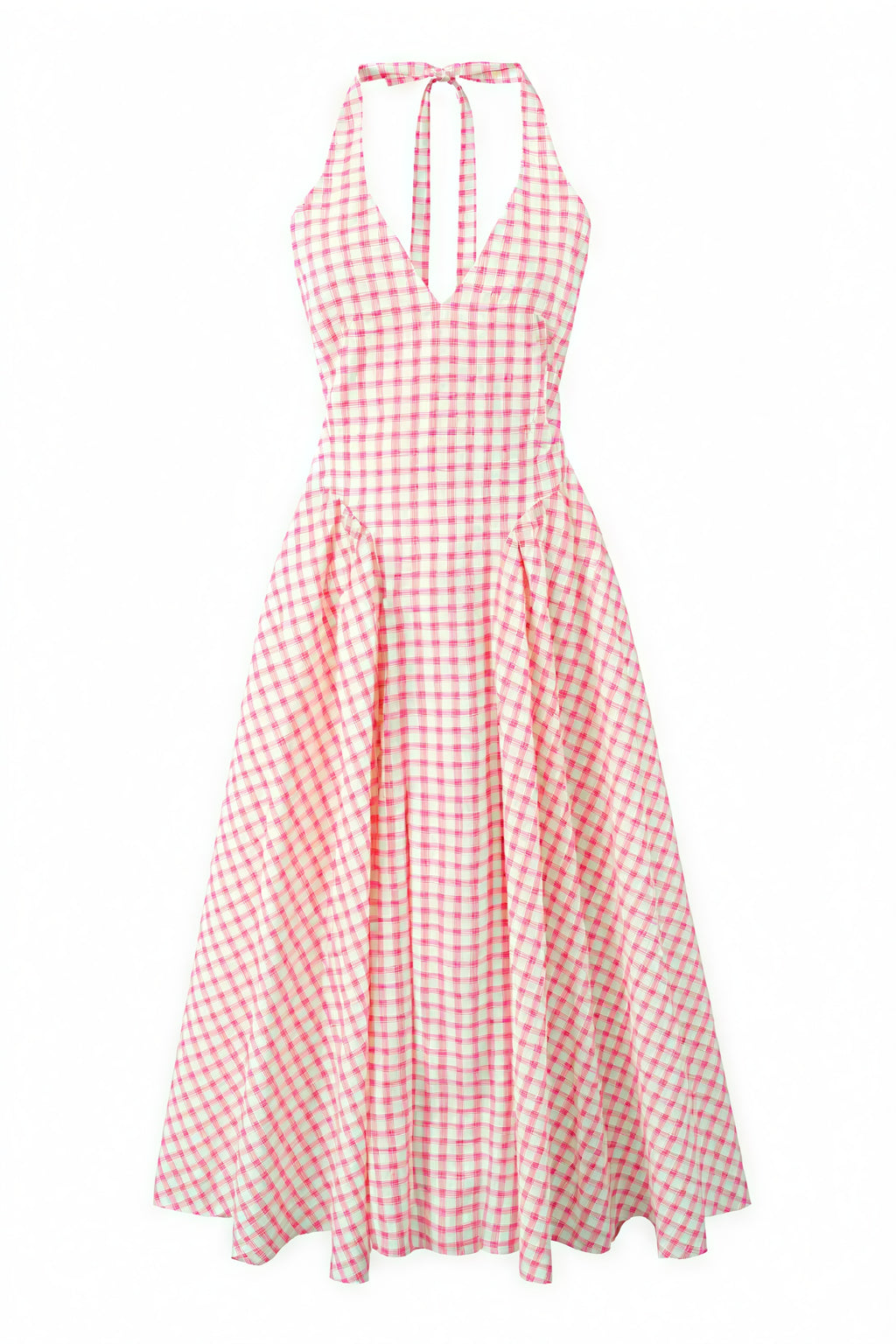 Damen Kleid – Rosa Weiß Gingham V-Ausschnitt Plisseekleid-83586-ad8c3dd0-79c9-4185-82c2-589b41987e80