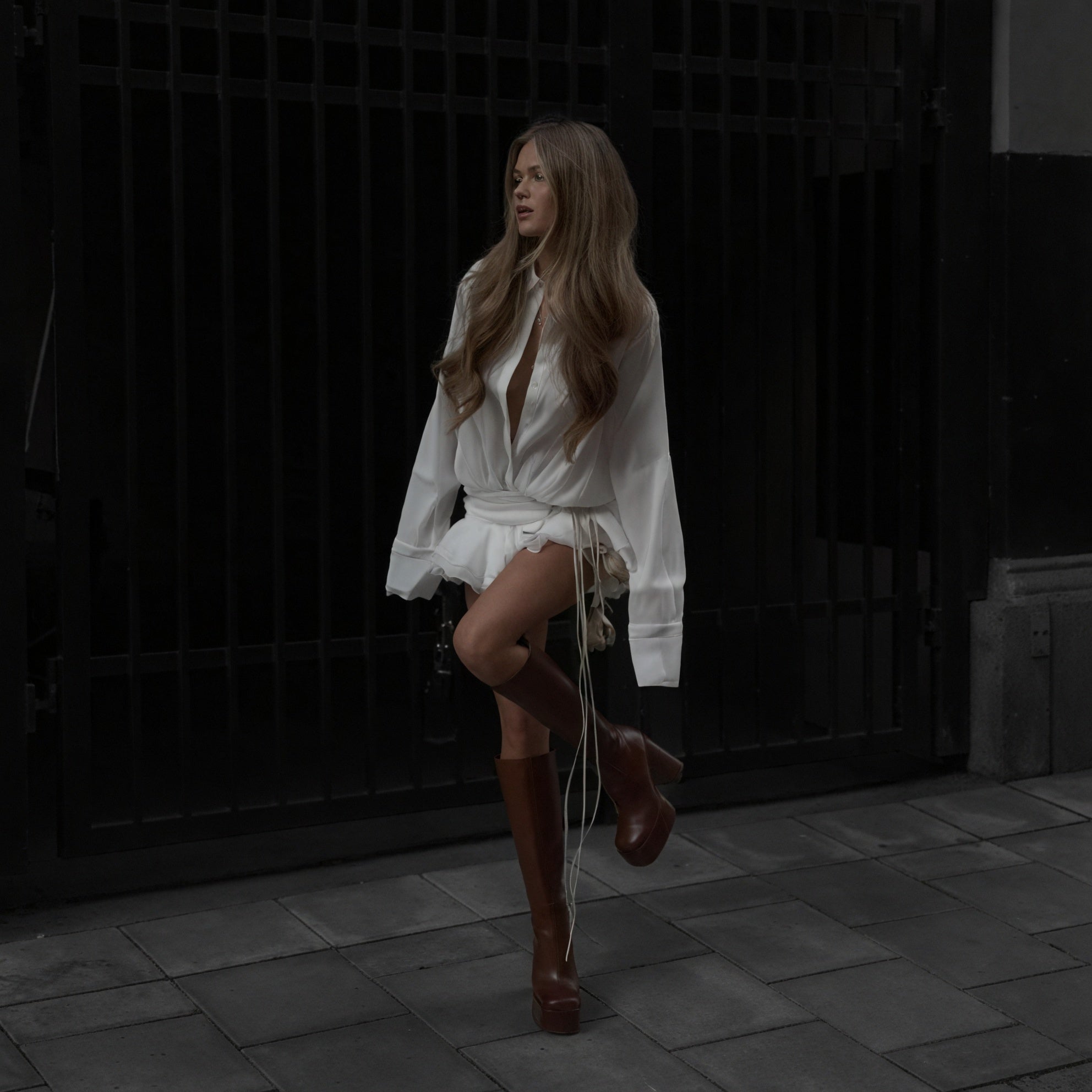 Damen Kleid – Weiß, Langarm, Knopfleiste, Elegant-83661-7618abd9-a467-414f-b924-28a429e8daaa