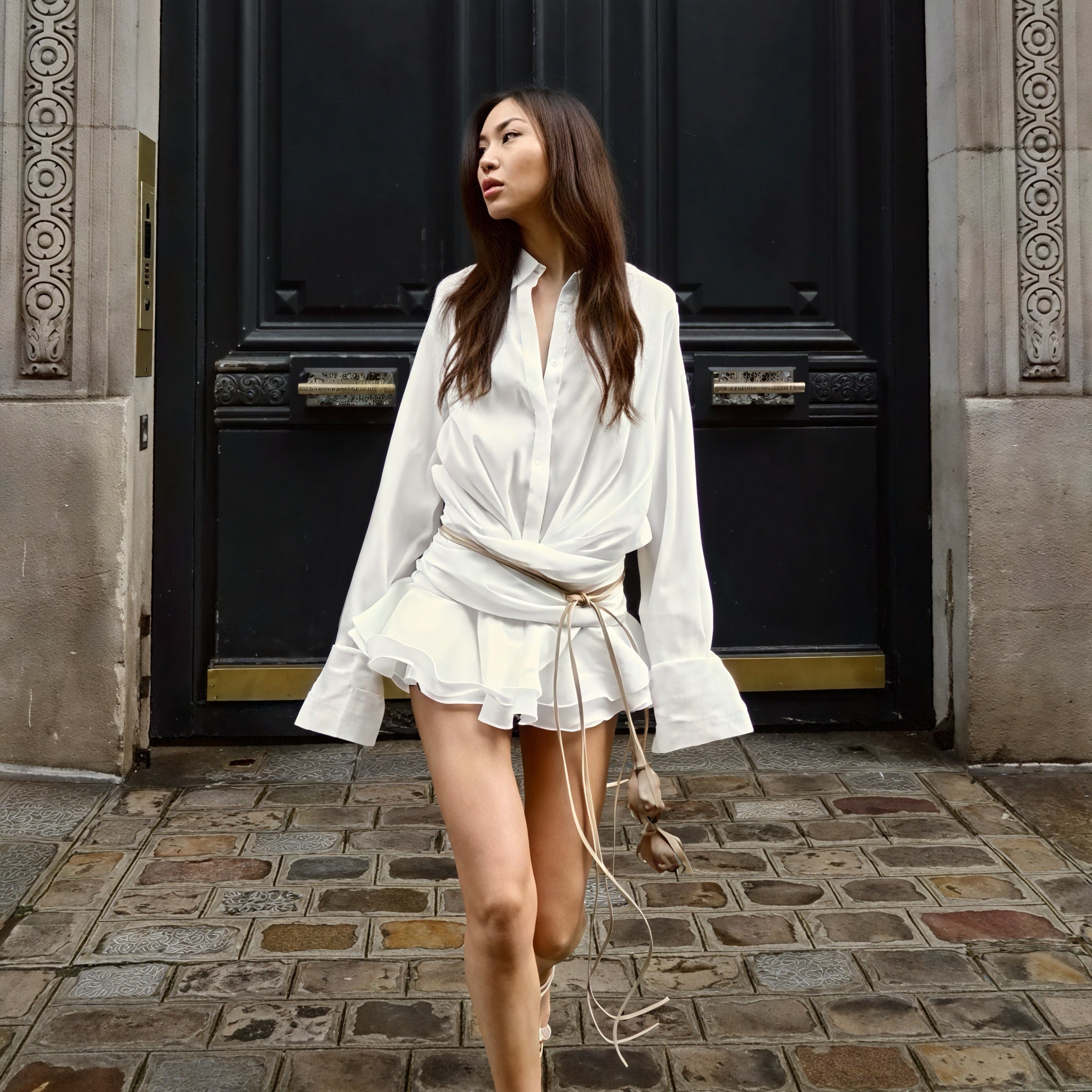 Damen Kleid – Weiß, Langarm, Knopfleiste, Elegant-83661-73ff15e4-555d-4e8a-805d-203d4dcf5690