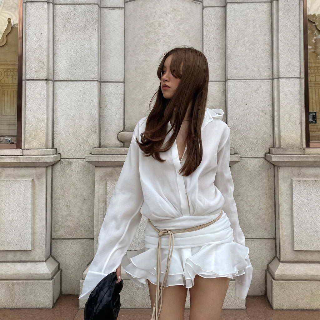 Damen Kleid – Weiß, Langarm, Knopfleiste, Elegant-83661-e80965aa-d18f-466b-a5c8-d574a13e7d24