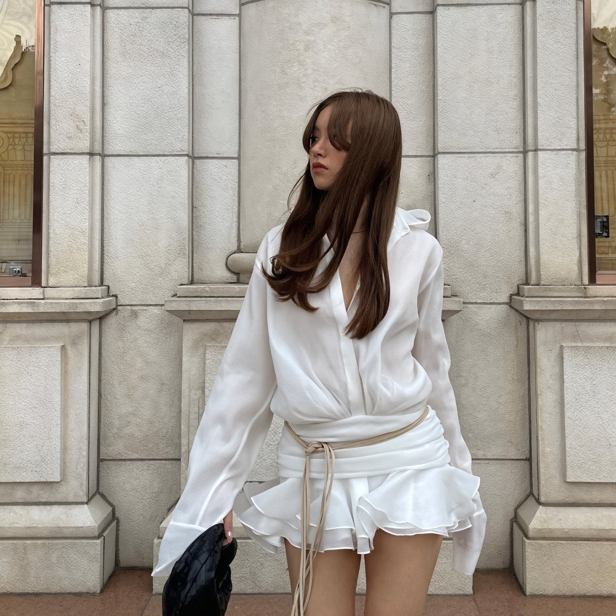 Damen Kleid – Weiß, Langarm, Knopfleiste, Elegant-83661-e80965aa-d18f-466b-a5c8-d574a13e7d24