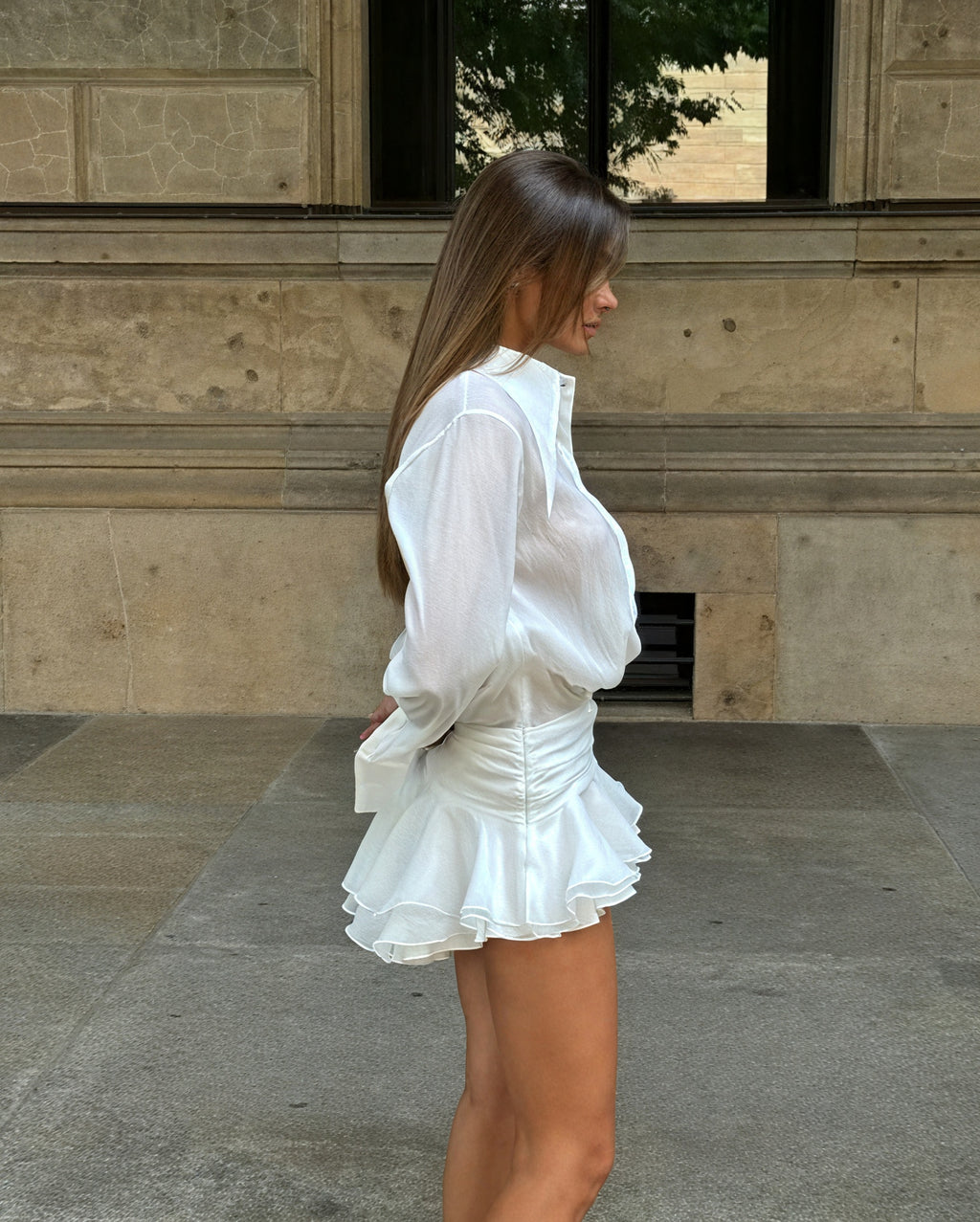 Damen Kleid – Weiß, Langarm, Knopfleiste, Elegant-83661-6b47b93c-dd64-4447-aa4b-eb3a5cbe9438