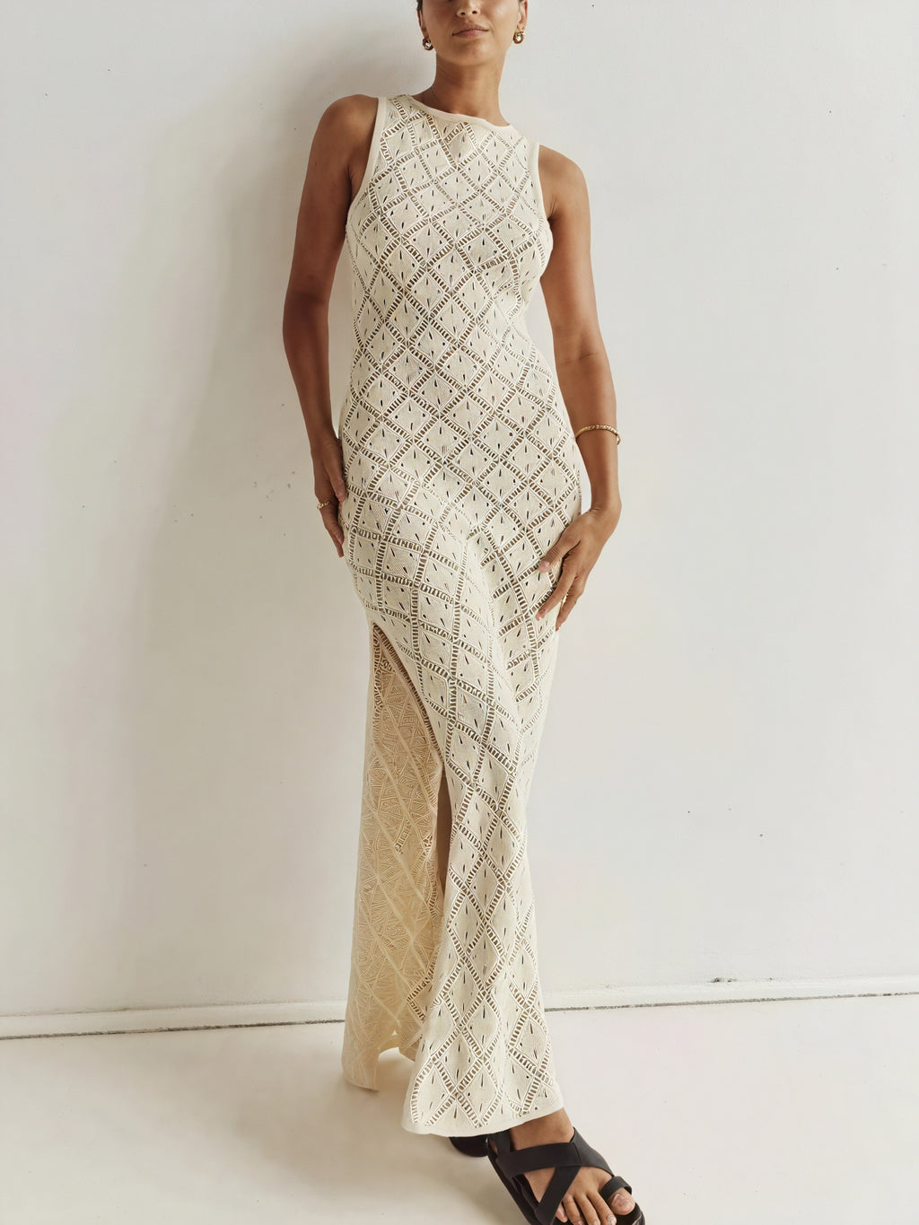 Damen Maxikleid – Ärmellos, Strick, Offenes Lochstrick-Design-83712-d589210a-5e78-40b5-98f3-b1e641721359