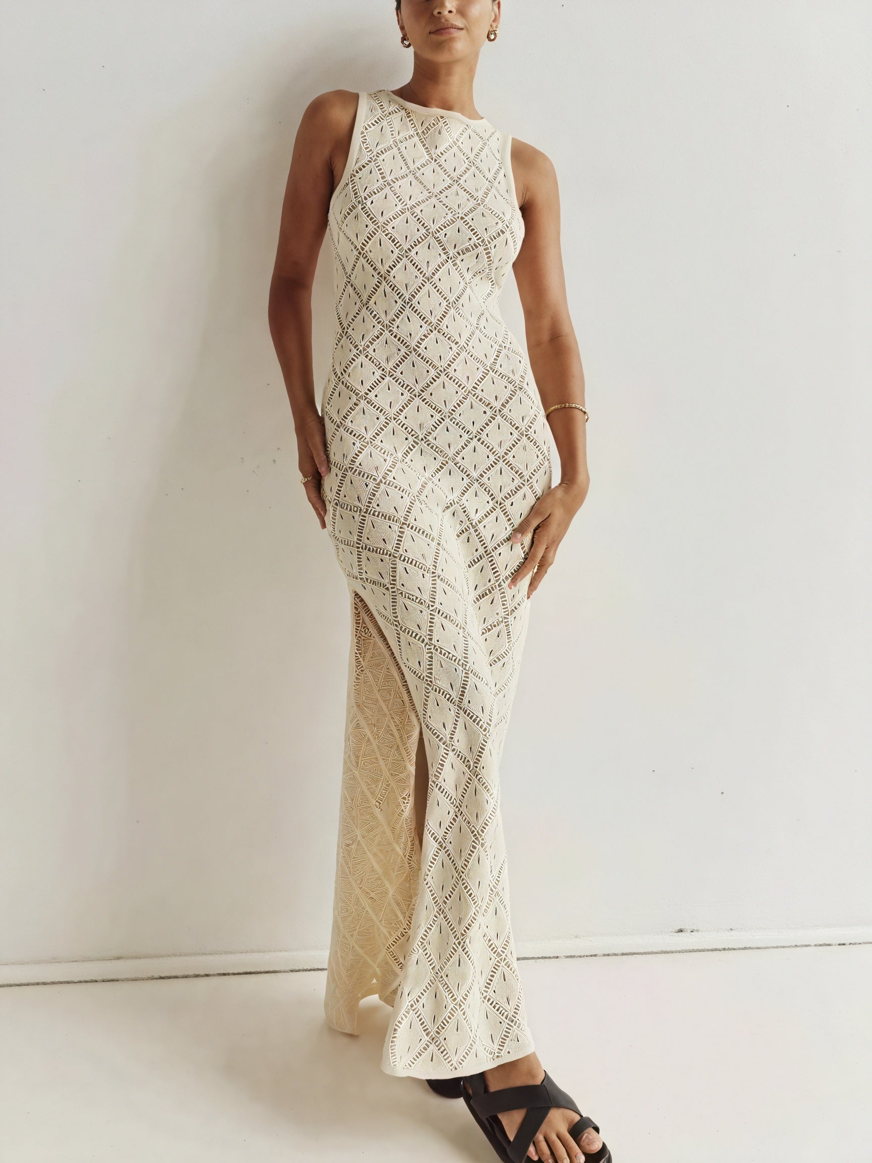 Damen Maxikleid – Ärmellos, Strick, Offenes Lochstrick-Design-83712-d589210a-5e78-40b5-98f3-b1e641721359