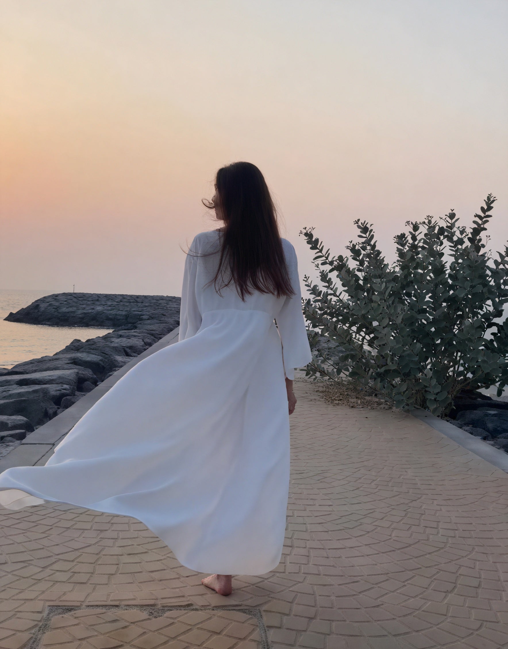 Damen Maxi-Kleid – V-Ausschnitt, Lange Ärmel, Bindegürtel, Fließend-83779-1f5dbc40-b3ea-406d-b698-106ea836417d