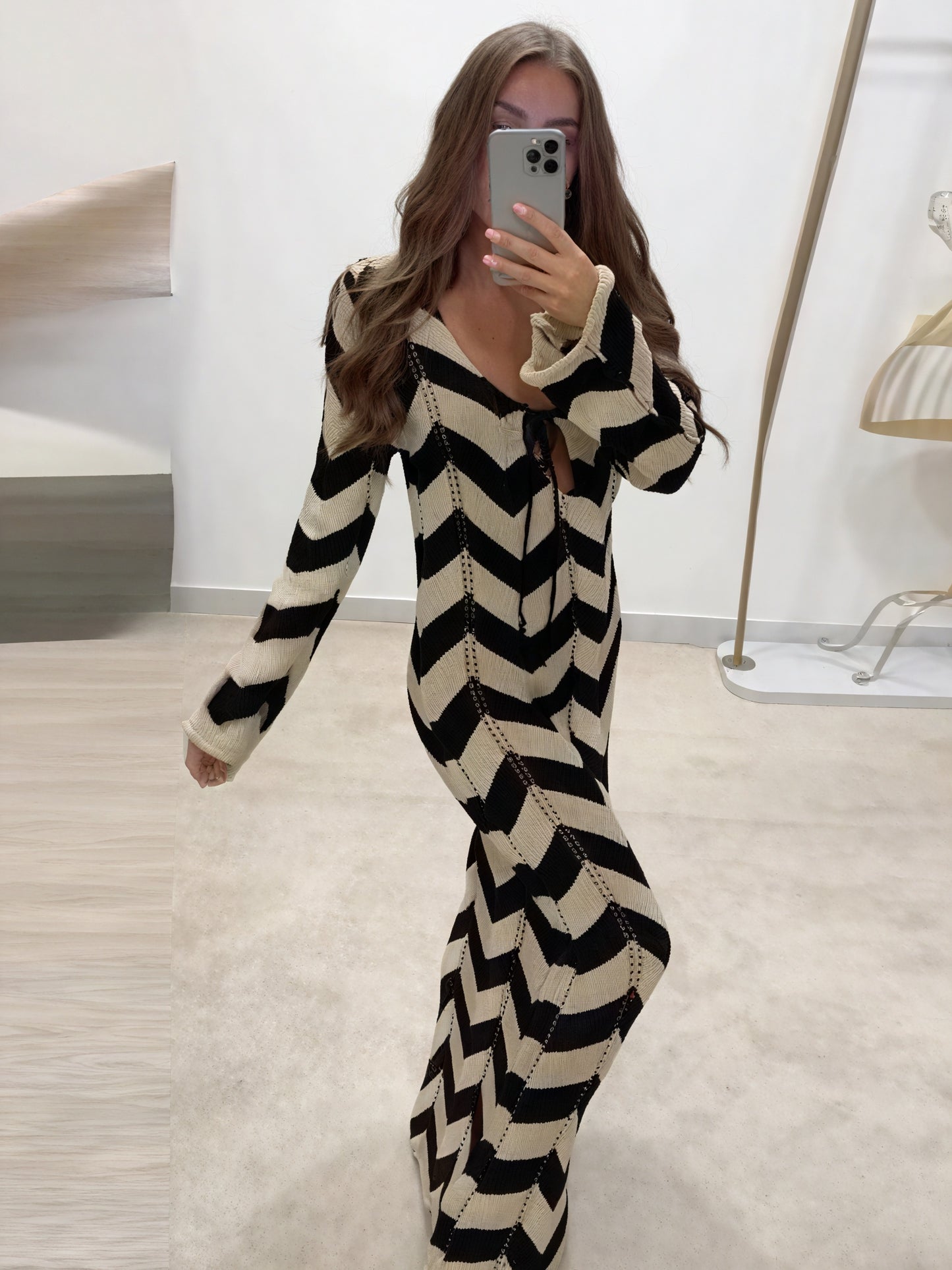 Damen Strickkleid – Chevron Muster, Langarm-83785-6a7b6052-18fb-46ba-a74a-3b7ef65669a9