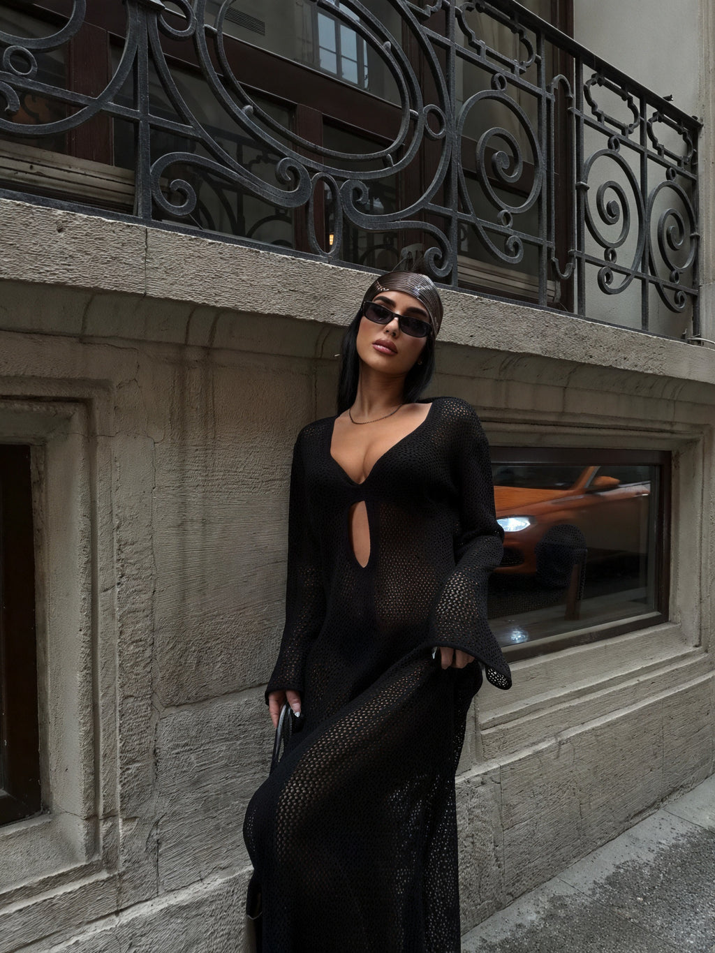 Damen Maxi-Strandkleid – Transparent, Strick, Cutouts, Lange Ärmel-83803-205a1f35-cc43-4ebf-80c3-3e81617e4e08