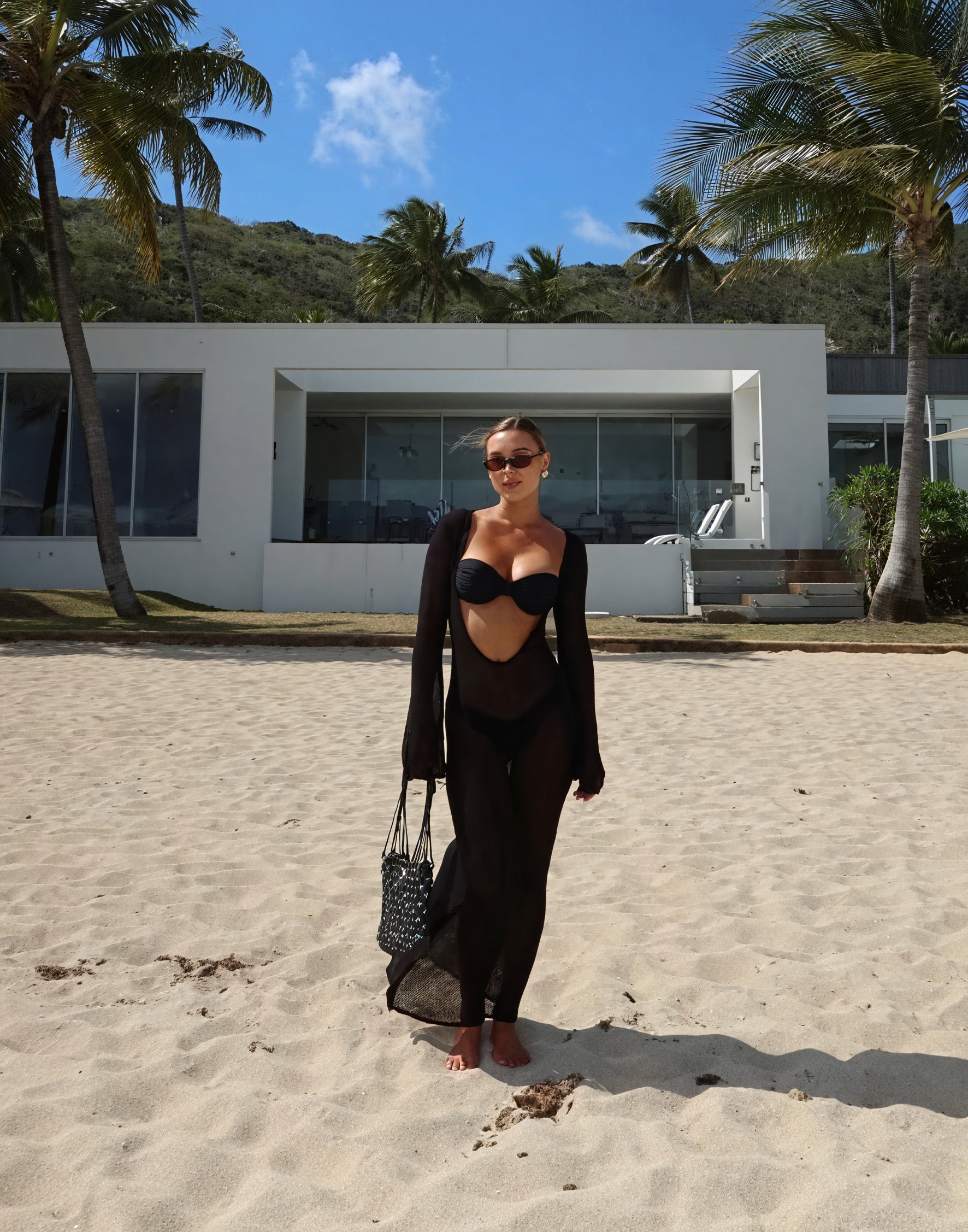 Damen Maxikleid – Transparenter Strick, Langarm, Leicht, Strand-Cover-Up-83806-8d094a8b-3067-4ab1-a672-fe405129eca1