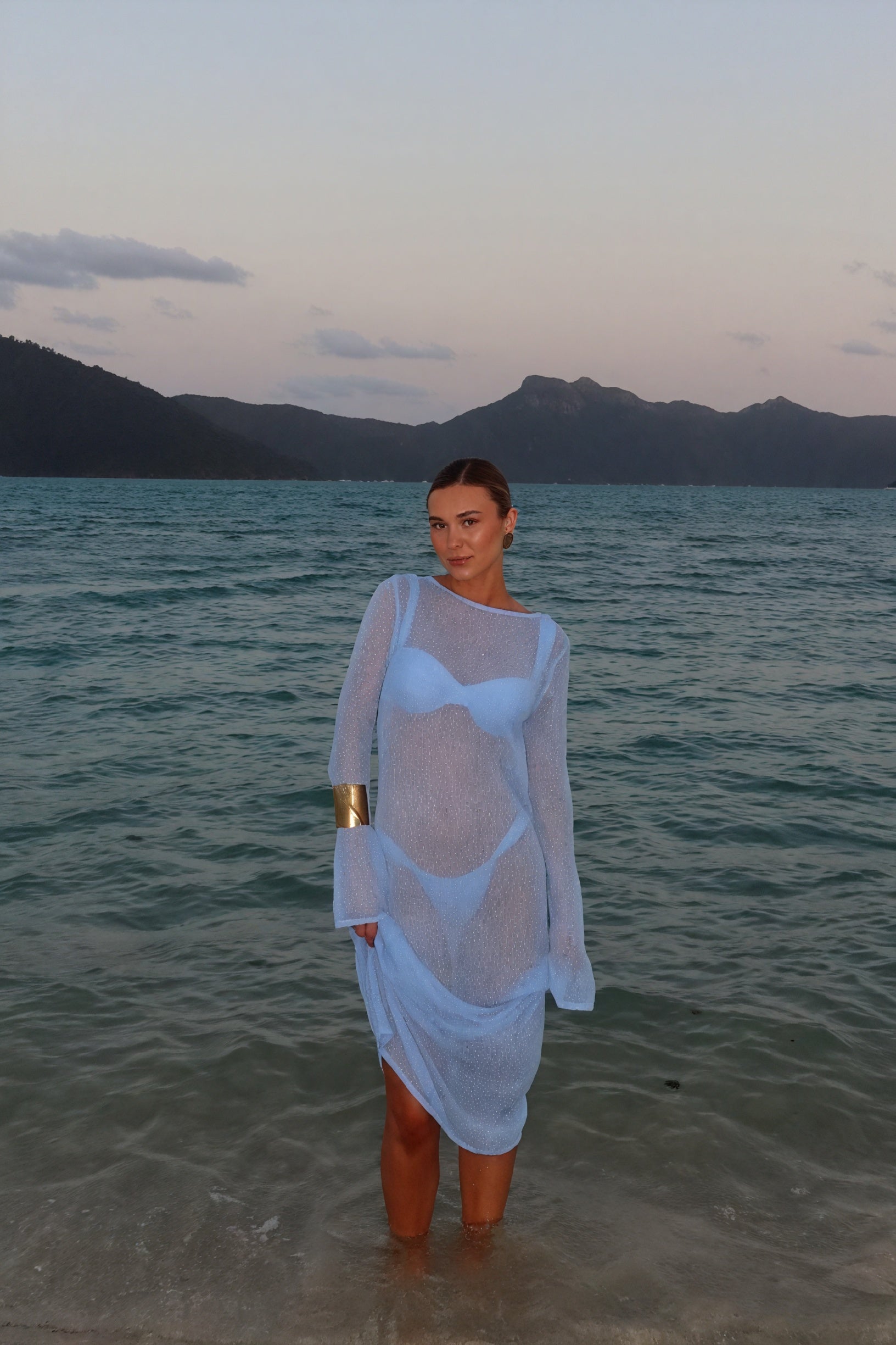 Damen Maxikleid – Transparenter Strick, Langarm, Leicht, Strand-Cover-Up-83806-5d76dba6-a308-404c-b5ba-df688b9ead48