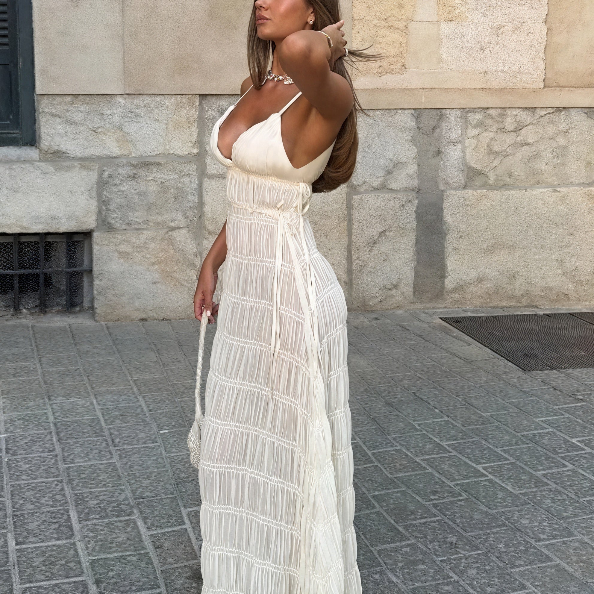 Damen Maxi-Kleid mit Spaghettiträgern, Plissiert, Fließend-83811-0a72be21-1bf2-4f2e-99bc-15b6b2695502