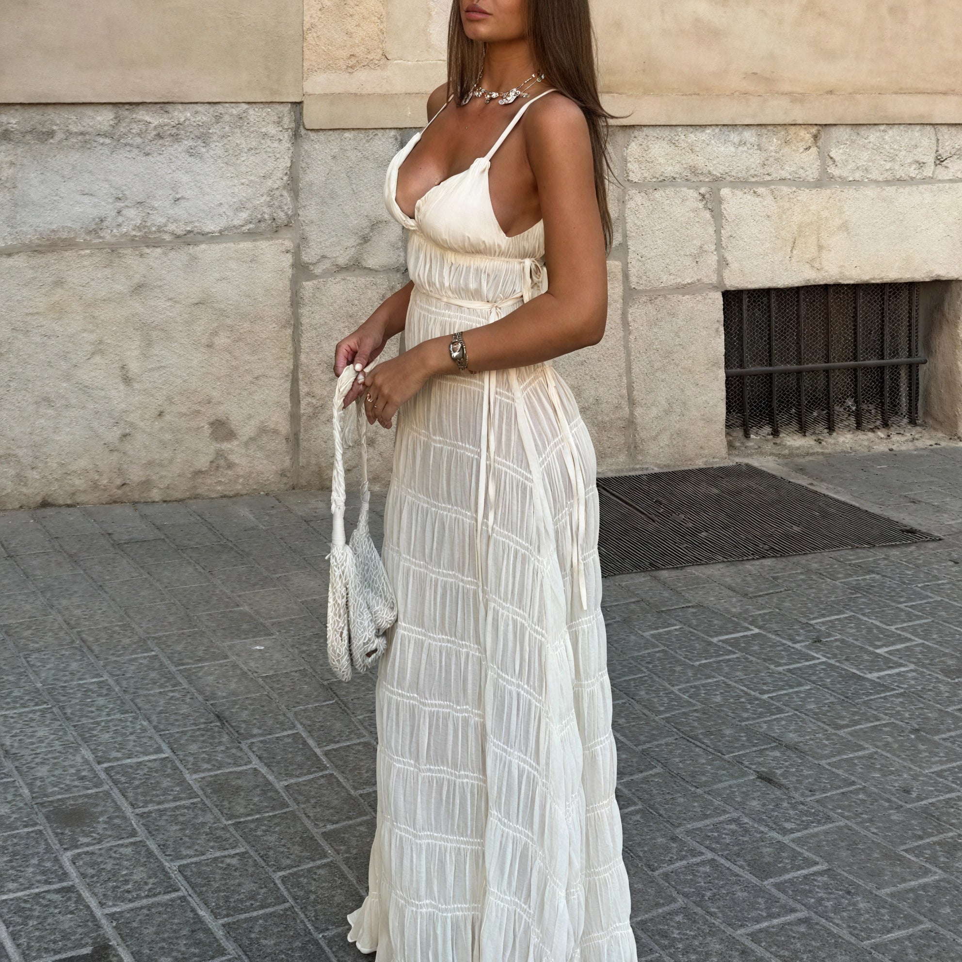 Damen Maxi-Kleid mit Spaghettiträgern, Plissiert, Fließend-83811-64a12fdc-6ba1-437d-8064-e21543e86384