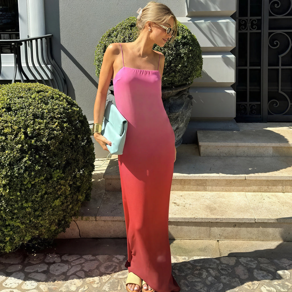 Damen Maxi-Kleid – Ärmellos, Spaghettiträger, Ombre-Farbverlauf, Elegant-83812-347688bc-c49d-4c35-9ed2-907afd8e3796