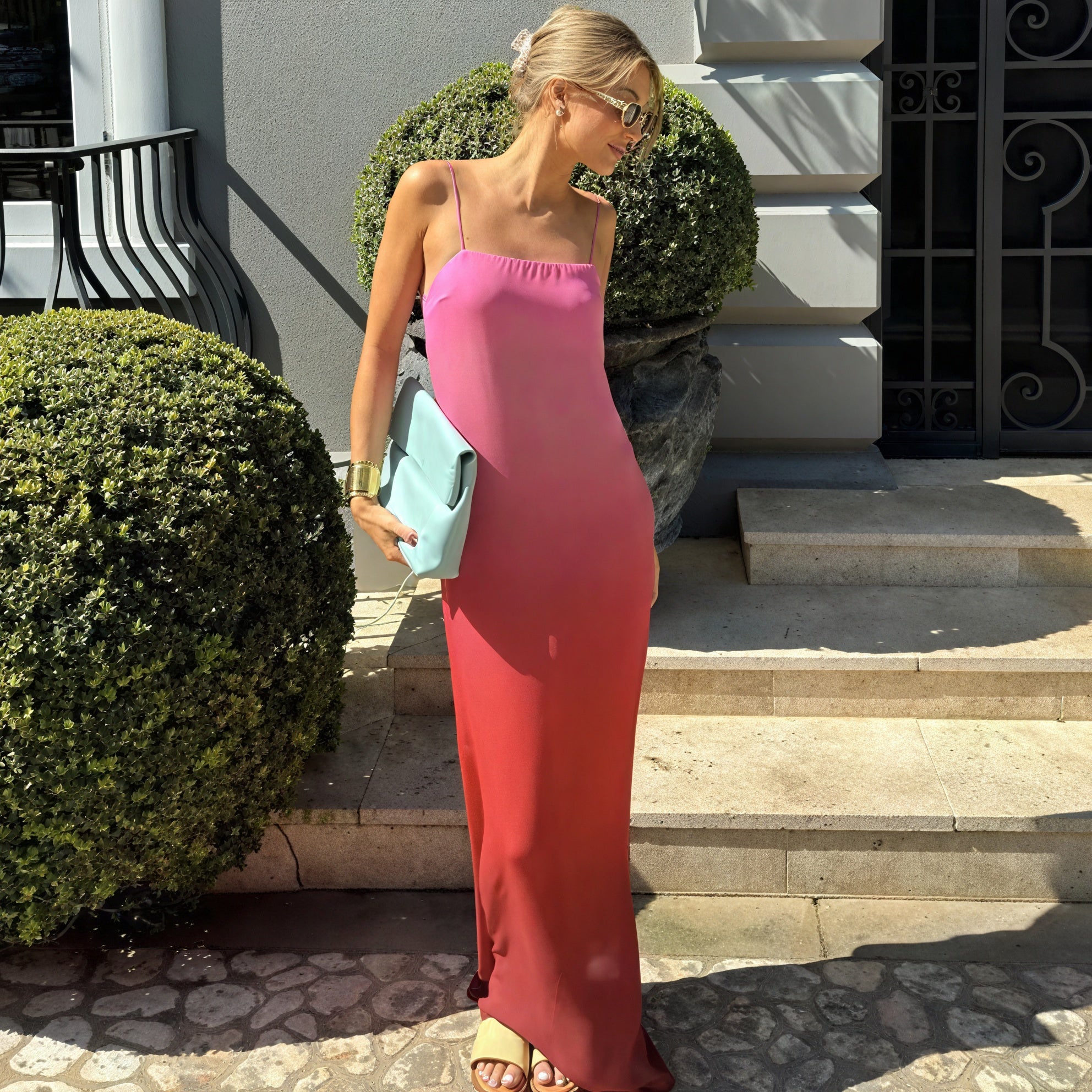 Damen Maxi-Kleid – Ärmellos, Spaghettiträger, Ombre-Farbverlauf, Elegant-83812-347688bc-c49d-4c35-9ed2-907afd8e3796