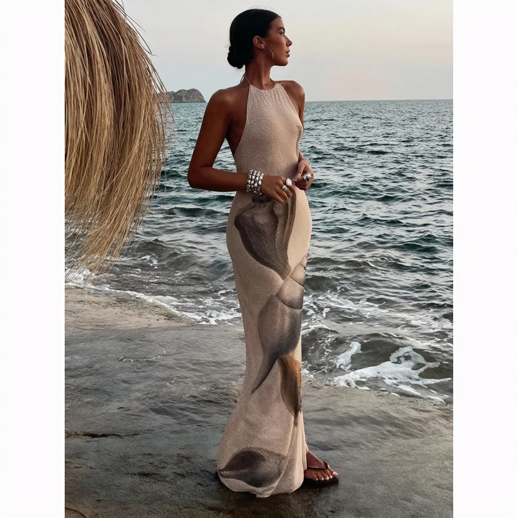 Damen Maxikleid – Halterneck, Einzigartiger Print, Strukturiert, Leichtes Material-83816-19811c5f-c13c-4134-8d7d-3b88331553a1