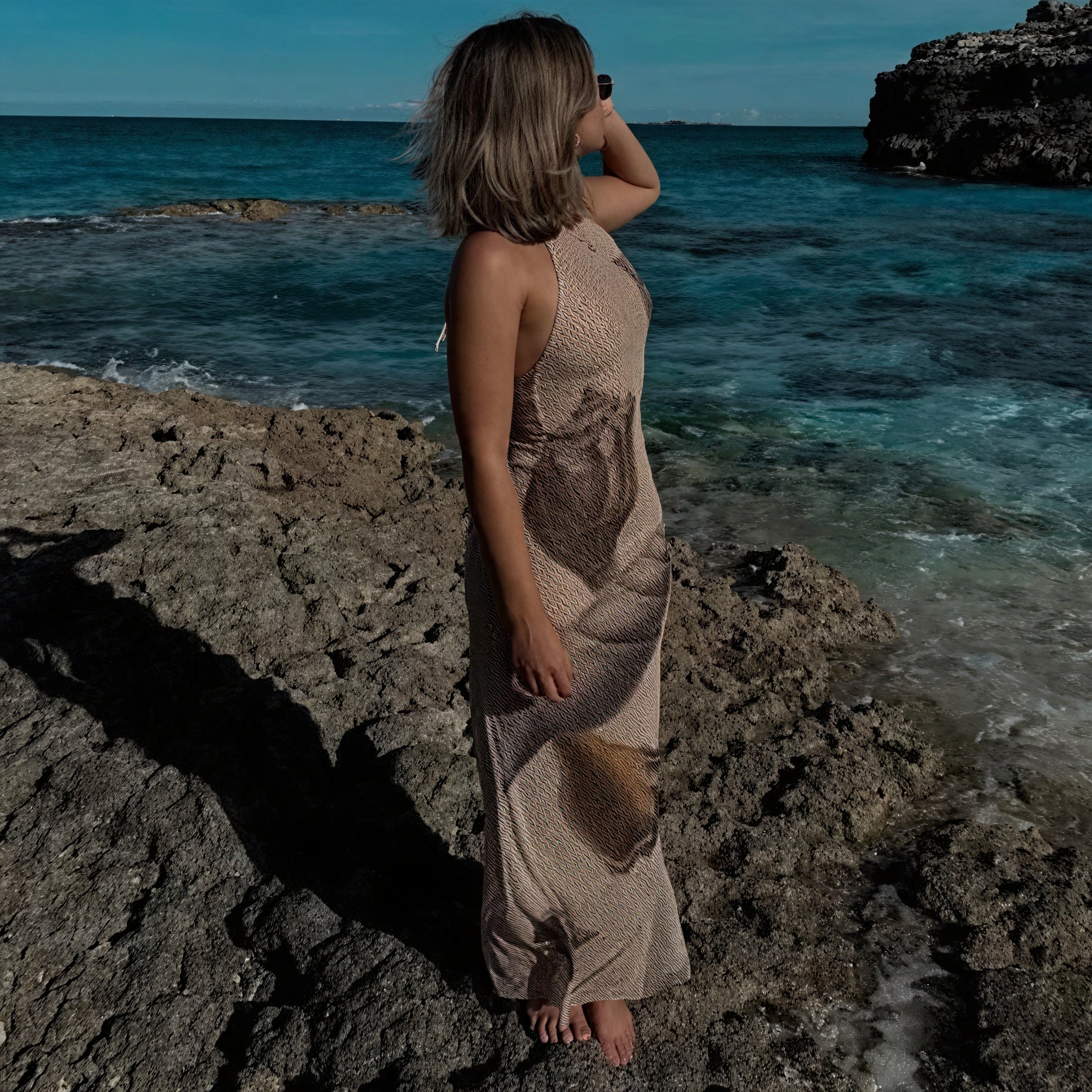 Damen Maxikleid – Halterneck, Einzigartiger Print, Strukturiert, Leichtes Material-83816-f9e47f60-6961-4a72-899d-1d20b7bc114b