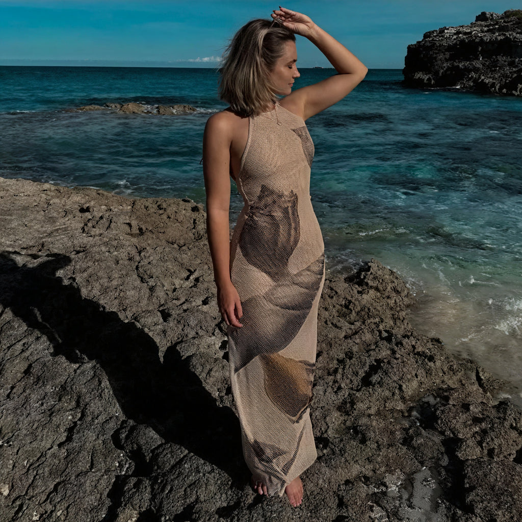 Damen Maxikleid – Halterneck, Einzigartiger Print, Strukturiert, Leichtes Material-83816-c102dc19-a8a1-4a7d-ad77-948b69298a8e