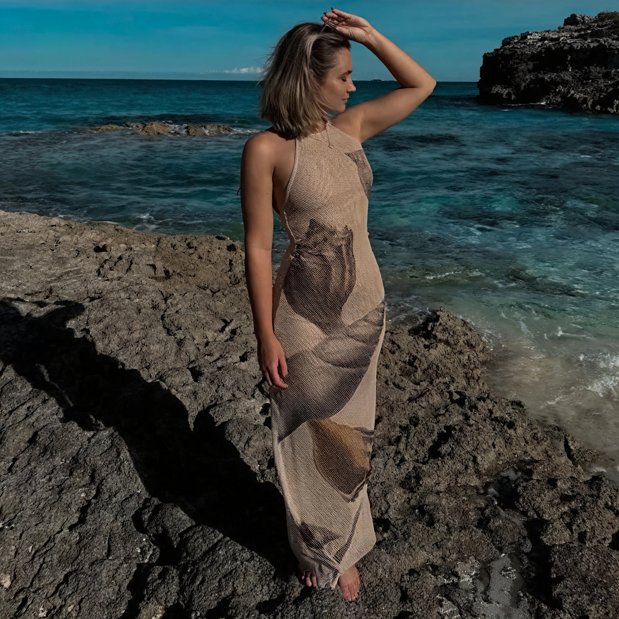 Damen Maxikleid – Halterneck, Einzigartiger Print, Strukturiert, Leichtes Material-83816-c102dc19-a8a1-4a7d-ad77-948b69298a8e