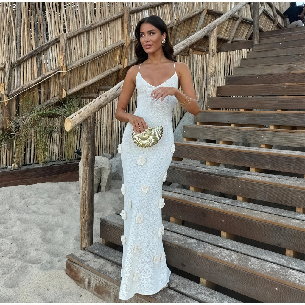 Damen Kleid Weiß Spaghettiträger Blumenapplikationen Elegant für Anlässe-83821-dad22eff-0459-438c-8966-a964ec7cc8d3