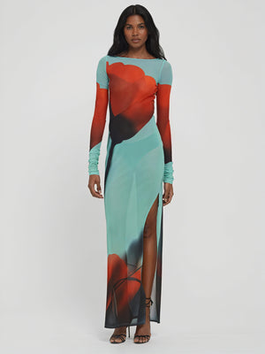 Damen Maxikleid – Bunt Gemustert, Langarm, Bodenlang-83850-7272b764-e785-44ad-9afa-d4bb447c62c9