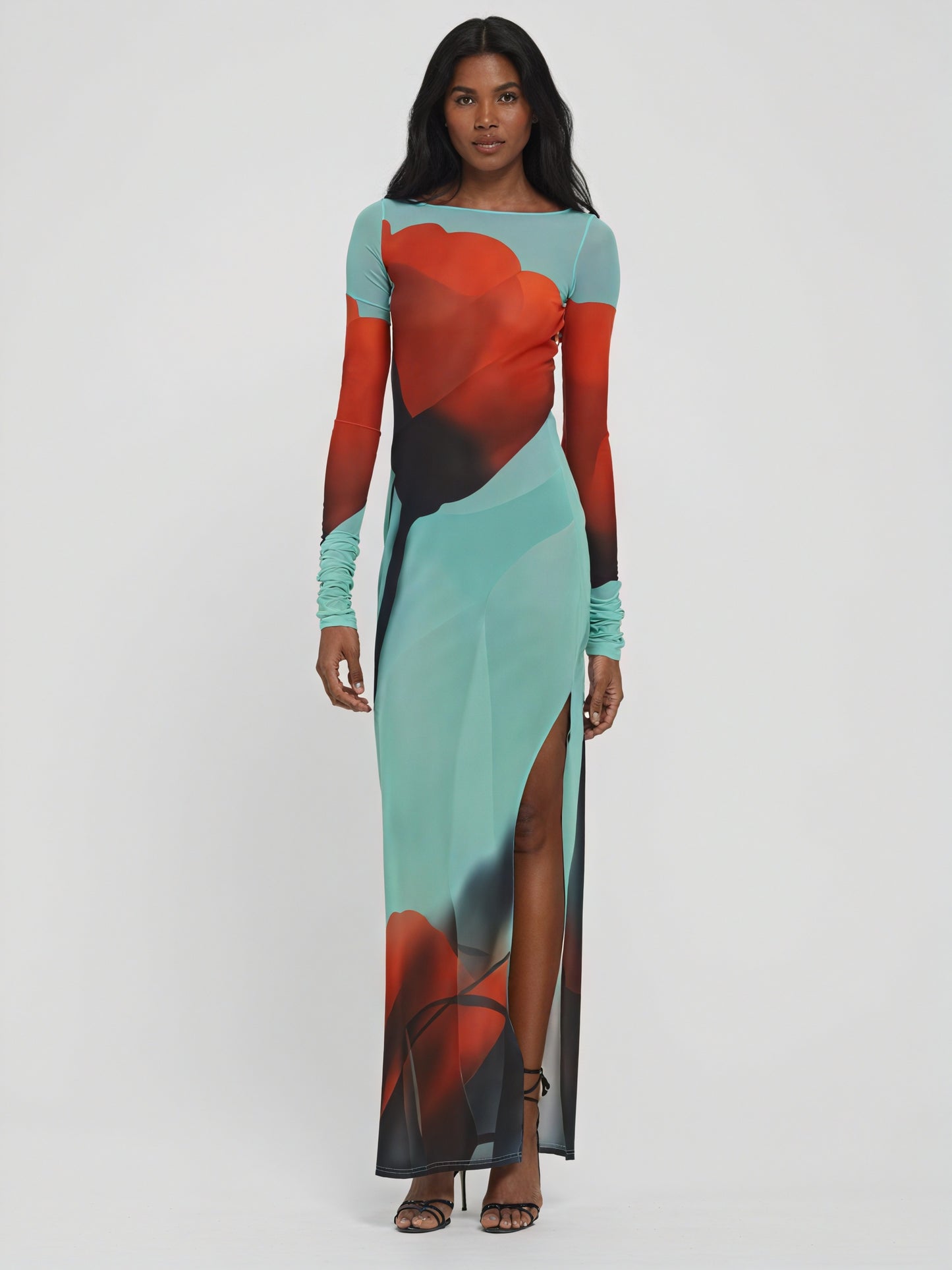 Damen Maxikleid – Bunt Gemustert, Langarm, Bodenlang-83850-7272b764-e785-44ad-9afa-d4bb447c62c9