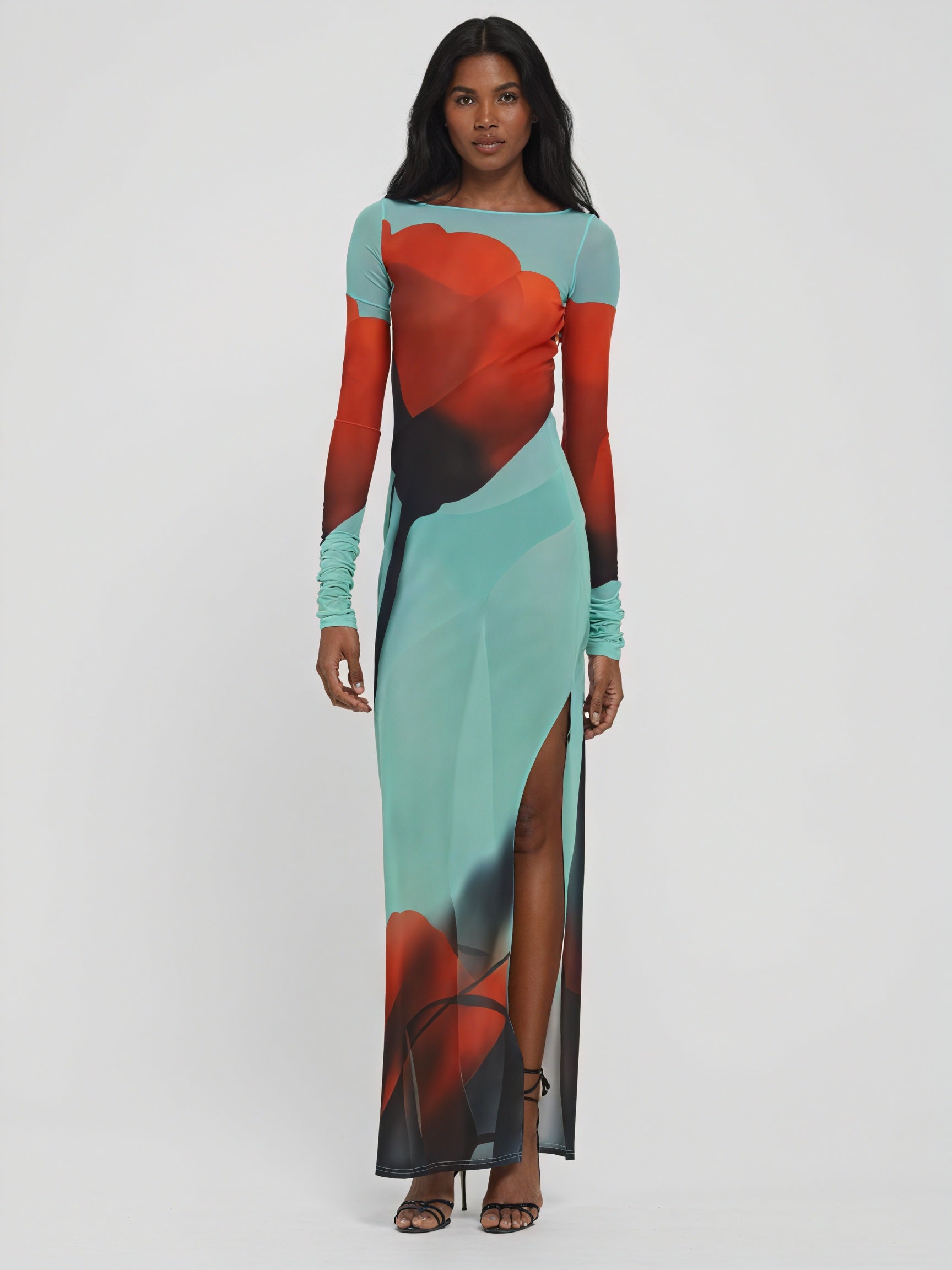 Damen Maxikleid – Bunt Gemustert, Langarm, Bodenlang-83850-7272b764-e785-44ad-9afa-d4bb447c62c9
