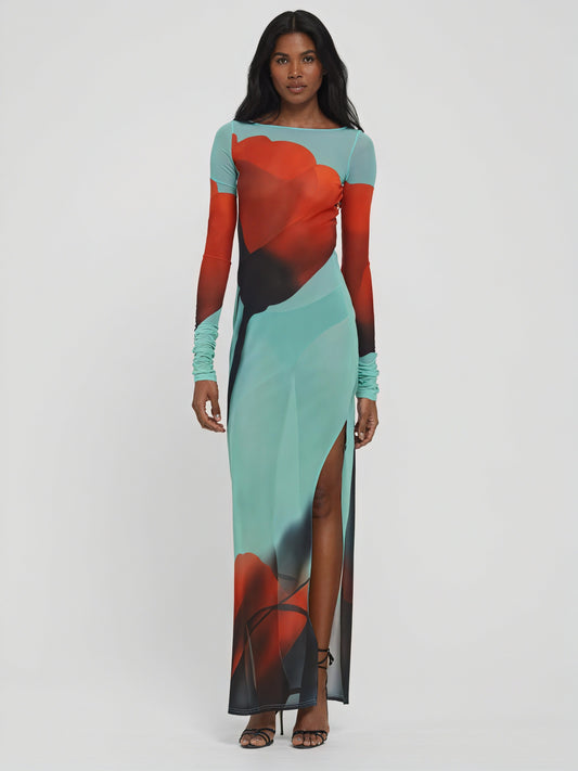 Damen Maxikleid – Bunt Gemustert, Langarm, Bodenlang-83850-7272b764-e785-44ad-9afa-d4bb447c62c9