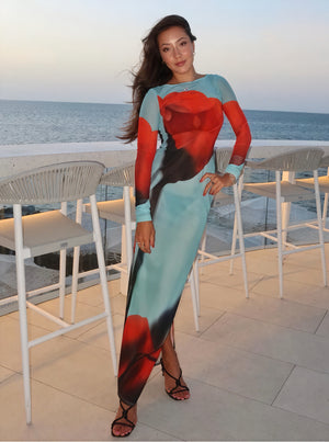 Damen Maxikleid – Bunt Gemustert, Langarm, Bodenlang-83850-cdb7dd40-8440-440f-b787-fed3dad92203